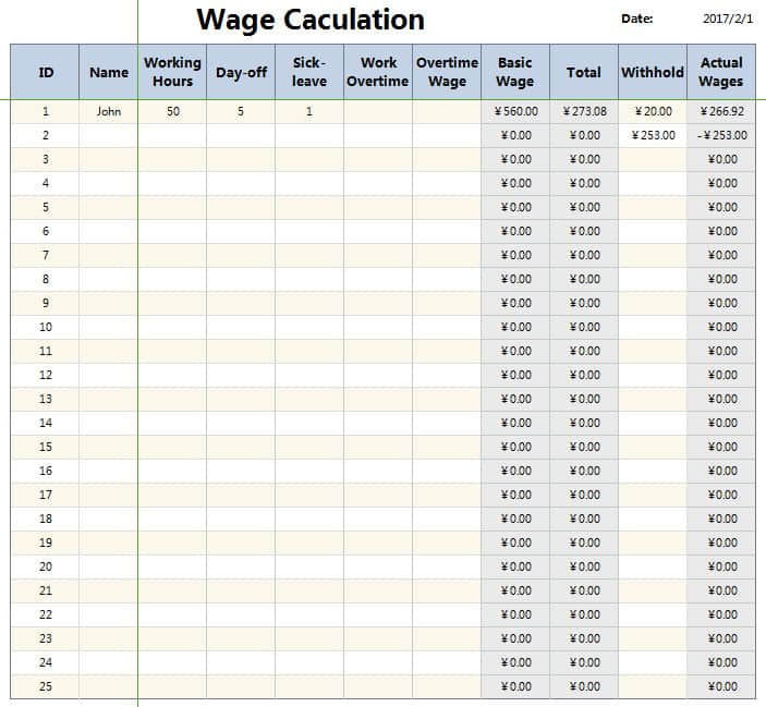 Excel Of Wage Calculator Xls Wps Free Templates